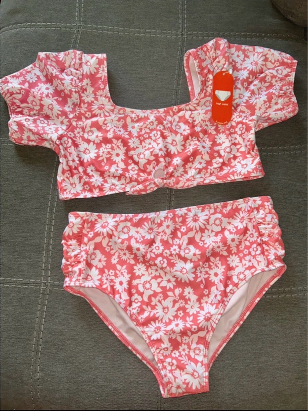 NWT Girls' Coral Pink Floral Two-Piece Swim Set by